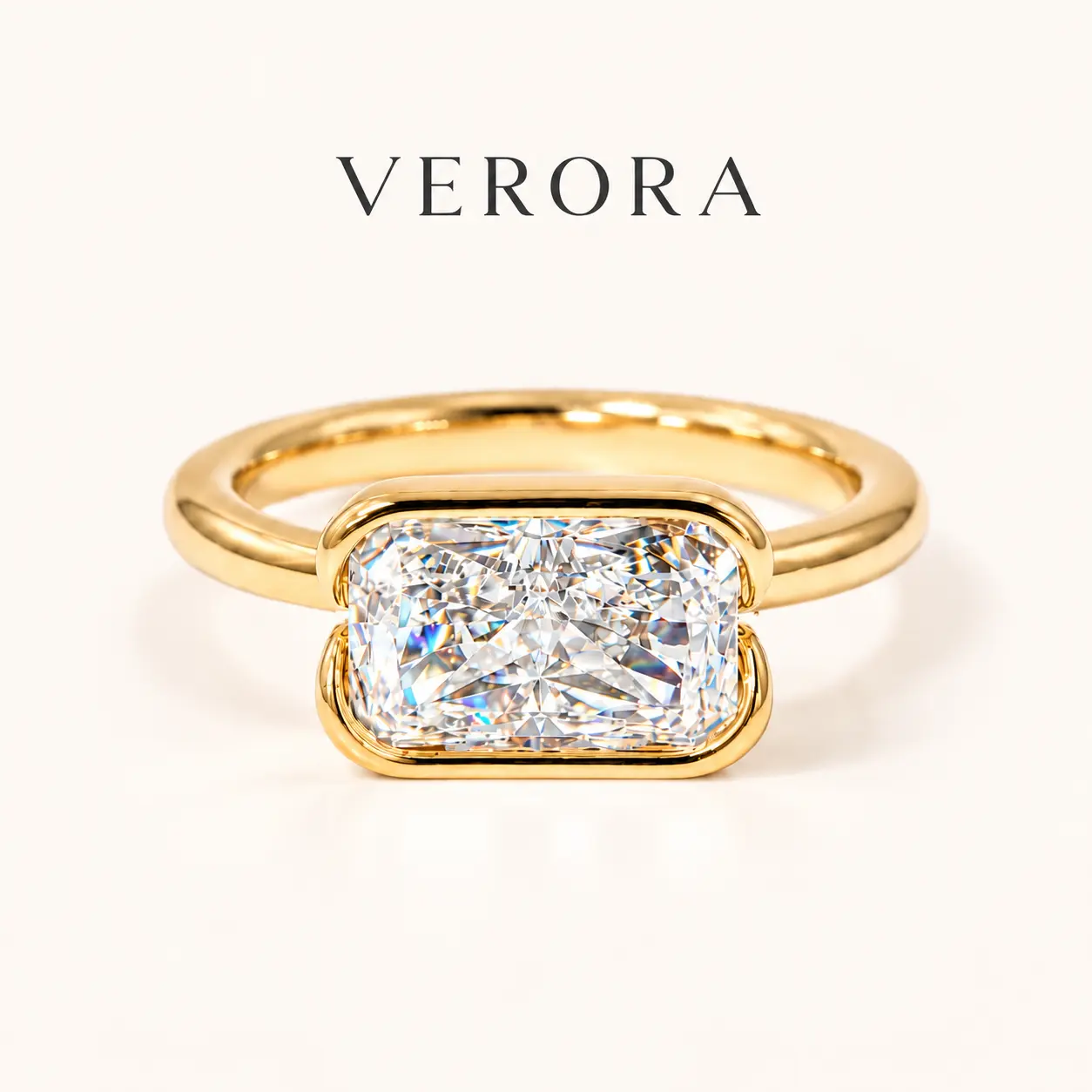 4CT 5A Rectangular Radiant Cut Solitaire Ring, East-West Bezel Setting, Gold Plated Waterproof, Tarnish-Resistant, Anti-Snag & Hypoallergenic, White & Paraiba Blue-Green Stone Birthday Anniversary Mother's Day Gift for Her