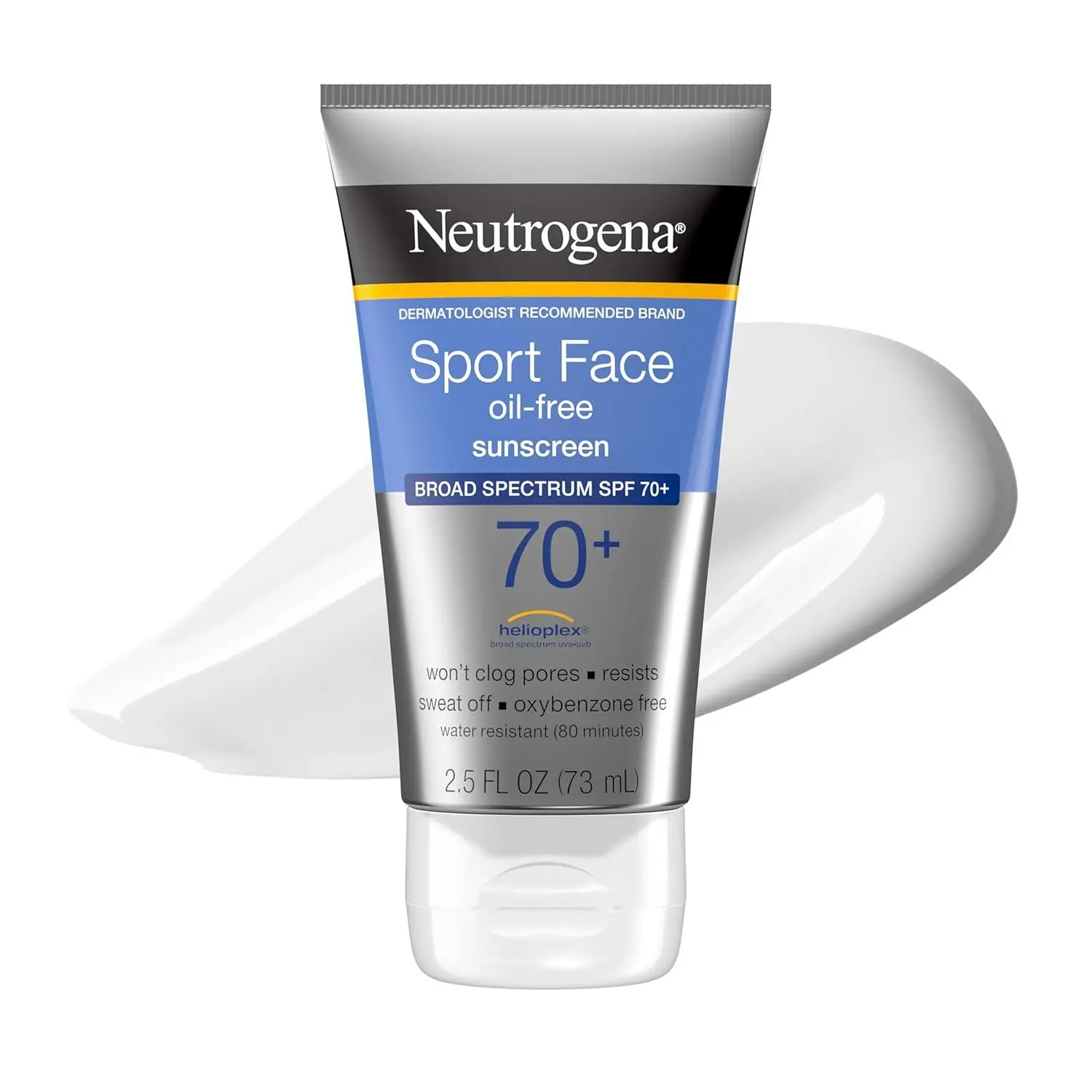 Neutrogena Sport Face Sunscreen Lotion SPF 70+, 2.5 fl. oz | Sweat- and Water-Resistant, Broad Spectrum UVA/UVB Protection, Oxybenzone-Free, Good for Active Lifestyles