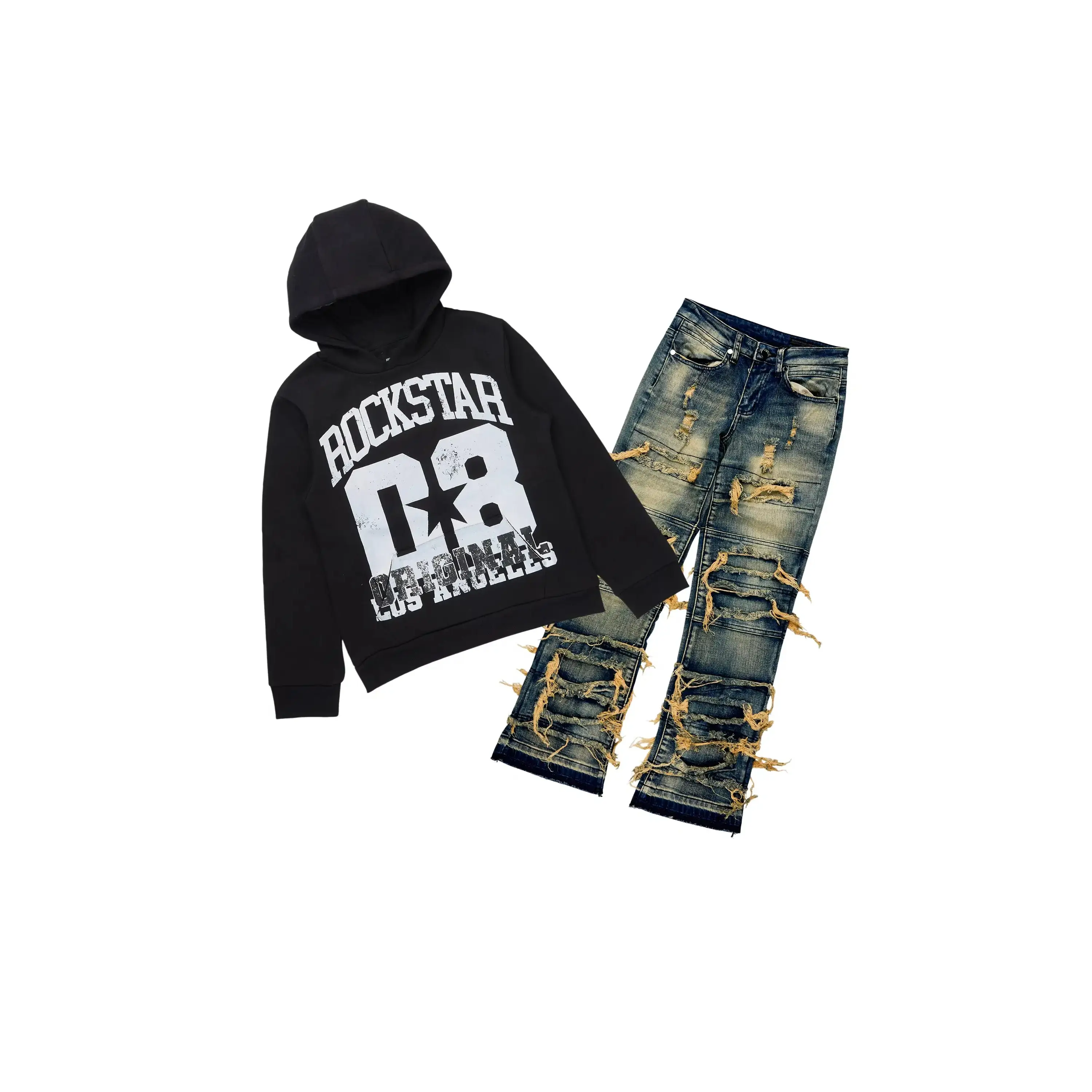 Boys Kalix Black Hoodie & Vasco Tint Stacked Jean Set
