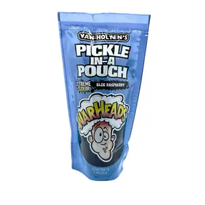 Van Holt's Warheads Extreme Sour Blue Raspberry Low-Fat Flavored Pickle Pouch, Pickled Snacks with 6 Months Shelf Life, Tangy Non-Kimchi Pantry Food