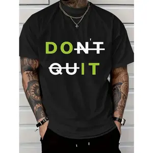2026 Men'S Casual Cotton T-Shirt With Bold DON'T QUIT Motivational Graphic - White Tee, Green & Black Text, Regular Fit Short Sleeve, Machine Washable For Casual Attire & Summer Outdoor Apparel, Cotton T Shirts, Soft Fabric Shirt