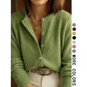 Women’s V-Neck Buttoned Knit Cardigan, Loose Long-Sleeve Soft-Texture Sweater Coat, Casual Autumn & Winter Everyday Commuter Wear