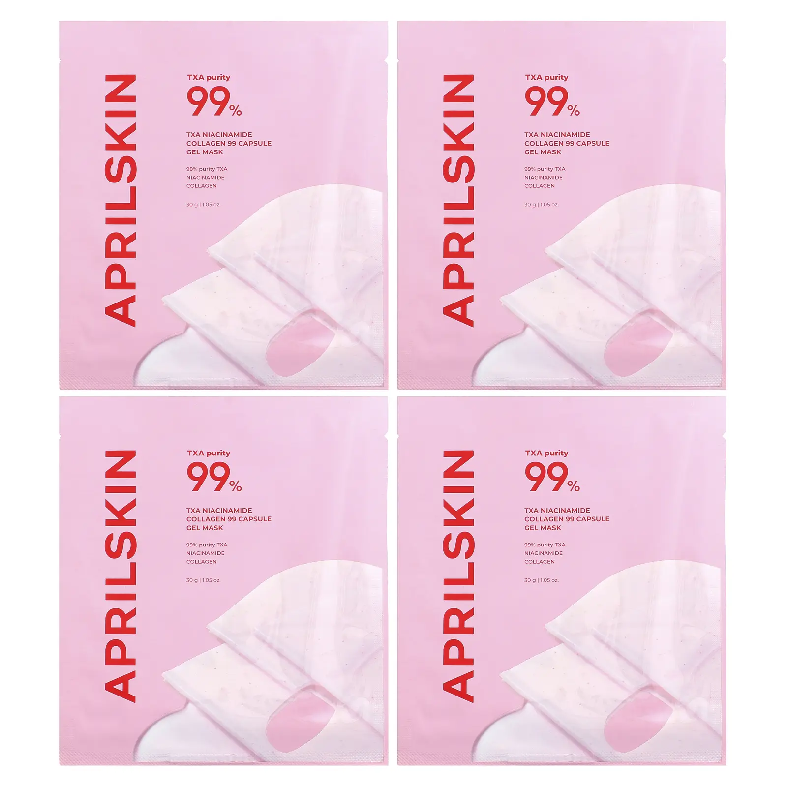 April Skin TXA Niacinamide Collagen 99 Capsule Gel Beauty Mask, 4 Sheets, 1.05 oz (30 g) Each