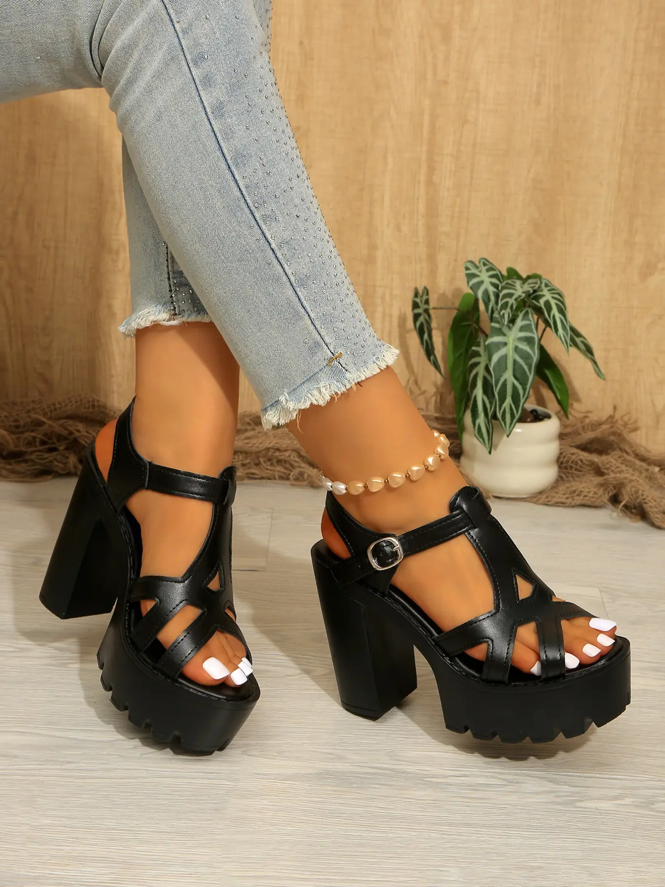 Women's High Heel Sandals, Thick Sole Anti-Slip Platform Heels, Premium Chunky Heel Design, Stylish Comfortable Party Shoes for Daily Wear, Dressy Heeled Sandals, Heeled Sandals, Fashion Footwear