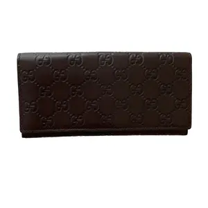 Pre-owned GUCCI Wallet Small Leather Goods Long signature monogram Brown leather long authentic with COA