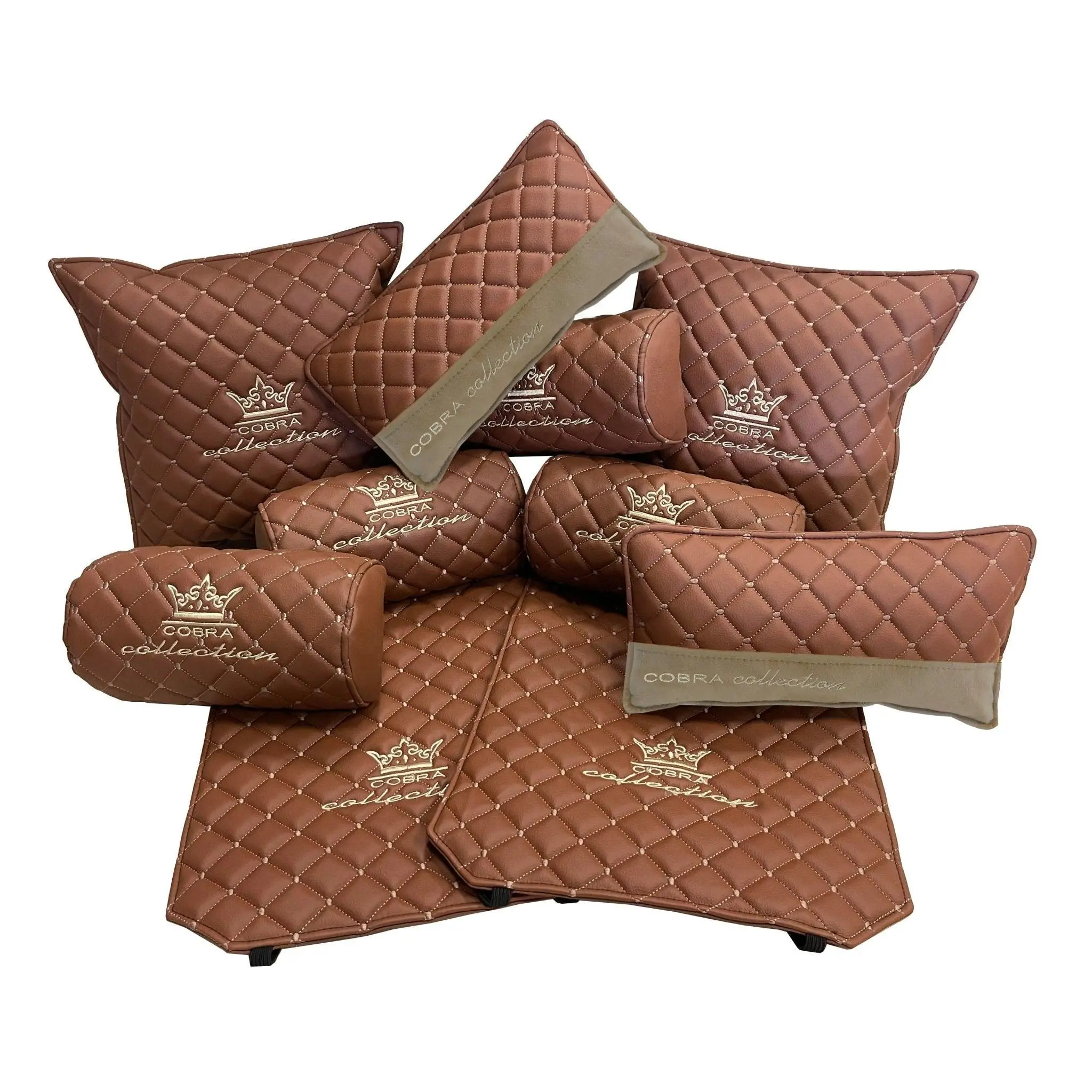 VIP Car Interior Set Brown With Cream Diamond Stitch Pillows VIP Car Interior Set Brown With Cream Diamond Stitch Pillows