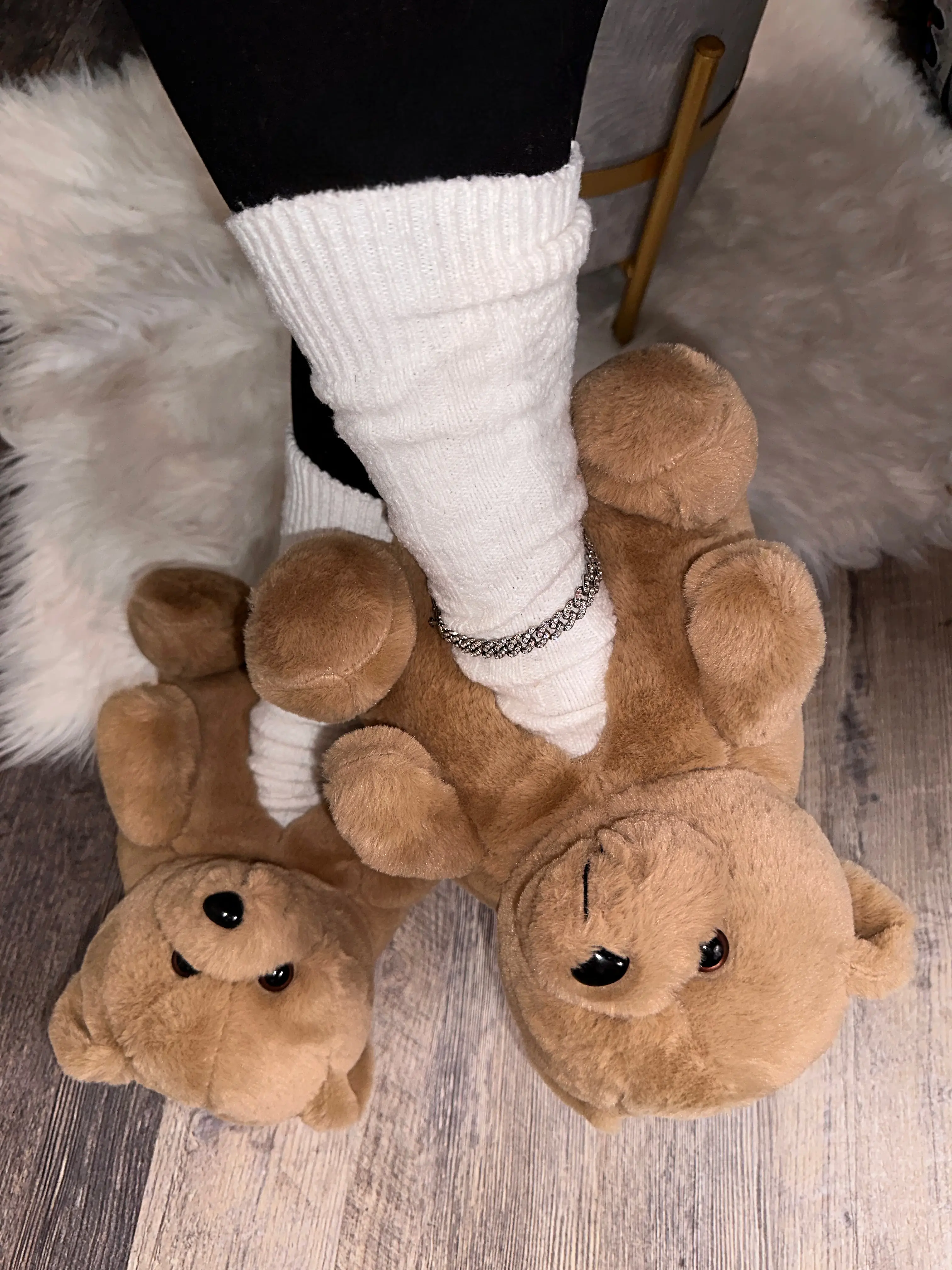 Men's Fluffy Home Teddy Bear Slippers - Slip On, Casual, Plush, Whimsical Look, 2 Colors, Ideal for Gifting, Holiday Use, Fluffy Home Slippers, True To Size