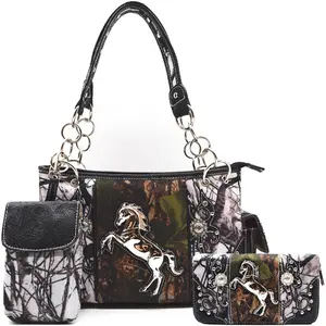 Camo Horse Western Shoulder Bag, Wallet & Phone Pouch Set