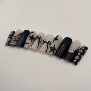 classic black bows press on nails