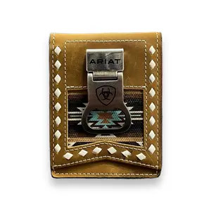Men's Money Clip Wallet - Brown Southwest Aztec Print