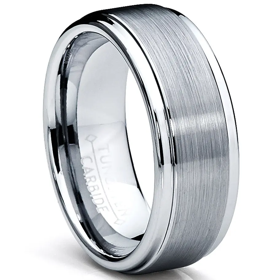 Men's 8MM Tungsten Jewelry Ring - Matte Finish, High Polish, Comfort-Fit Silver Engagement Wedding Band - Built for Daily Wear, Gentle on Skin, Wedding-Ready Statement