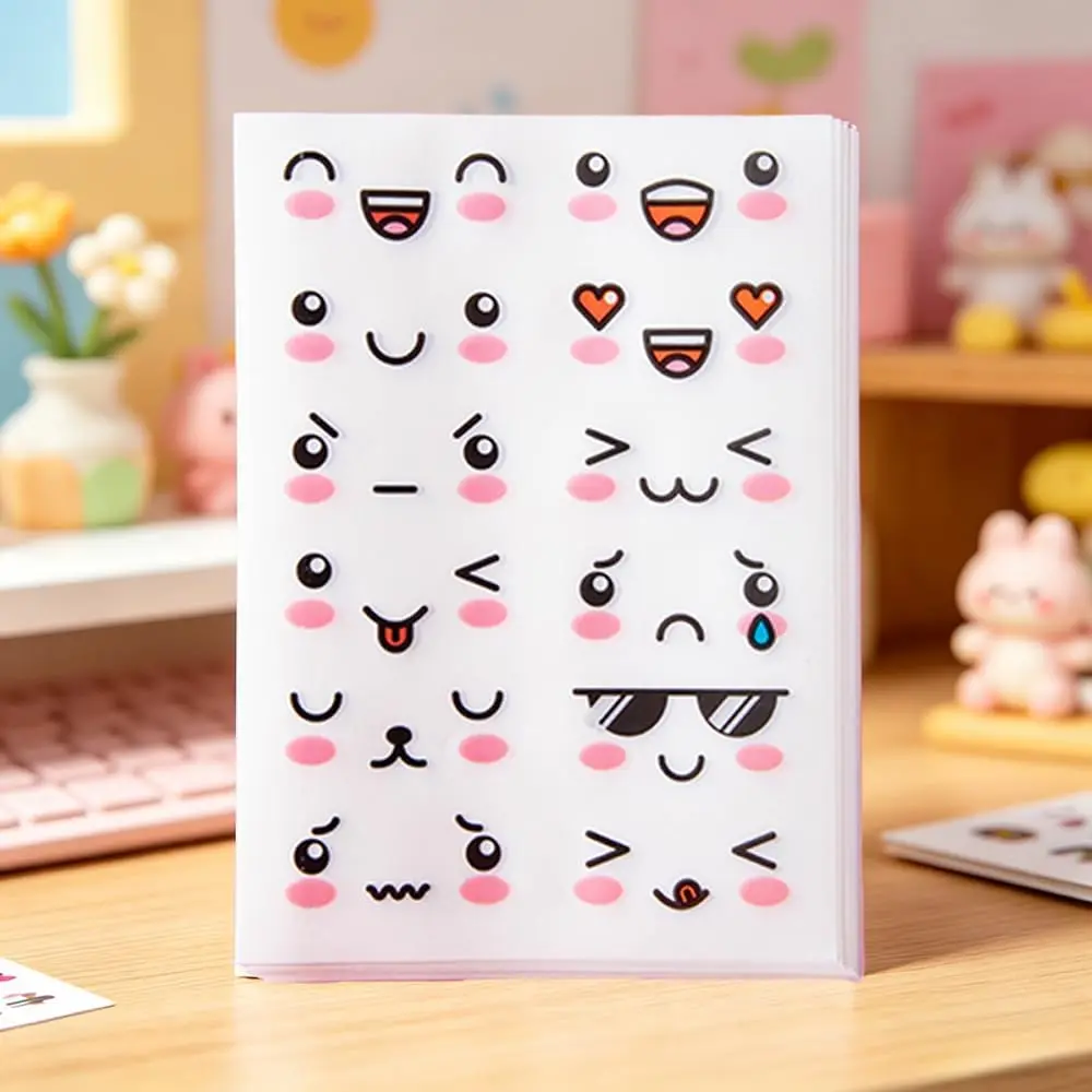6PCS Modern Facial Emoji Stickers Set - 72 Big-Eyed, Rosy-Cheeked Self-Adhesive Removable Decals for DIY Crafts, Gift Wrapping, Facial Emojis