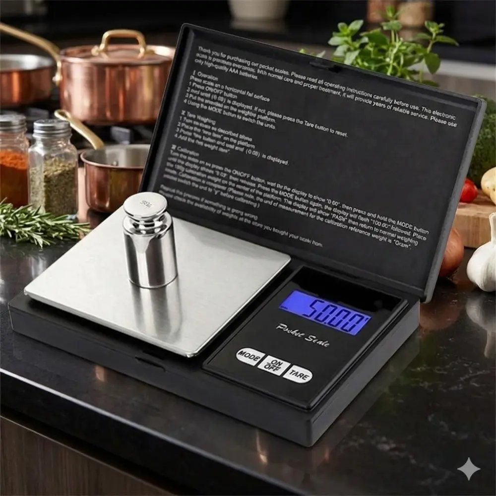 Precision Mini Stainless Steel Digital Weight Scale, Digital Weighing Scale, Portable Kitchen Food Scale, Jewelry Gold Gram Scale, Digital Pocket Scale with Anti-Slip Base for Laboratory, Home, Camping & Travel