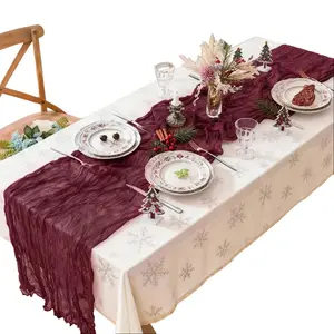 Parisian Style Geometric Tablecloth with Runner Soft Polyester Cheesecloth Table Cloth Boho Rustic Farmhouse Machine Washable for Wedding Dining Home Decor