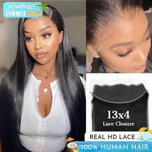 WOWANGEL 13x4 Real HD Lace Frontal Only Real Human Hair Pre Plucked Hairline Body Wave and Straight Textures for woman