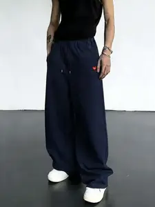 Men's Los Angeles Heart Print Wide Leg Sweatpants, Casual Drawstring Elastic Waist Pants, Streetwear Joggers for Men, Comfortable & Stylish