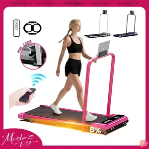【Colorful Handrail】 YAGUD Upgraded Folding Treadmill , Low Noise Motor – 265lbs Weight Capacity Spacious Belt Walking Pad, Dual Shock Absorption, Remote Control & Wheels for Easy Moving – Includes Free Resistance Bands