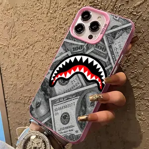 Money Shark Mouth Street Fashion Pattern TPU phone case for iPhone 17 Air 16 Pro Max 15 14 Plus 13 12 11 XR XS  imple and stylish camera protection Shockproof Anti-Drop Shockproof Drop Protection Durable Phone Case. Smartphone Casing