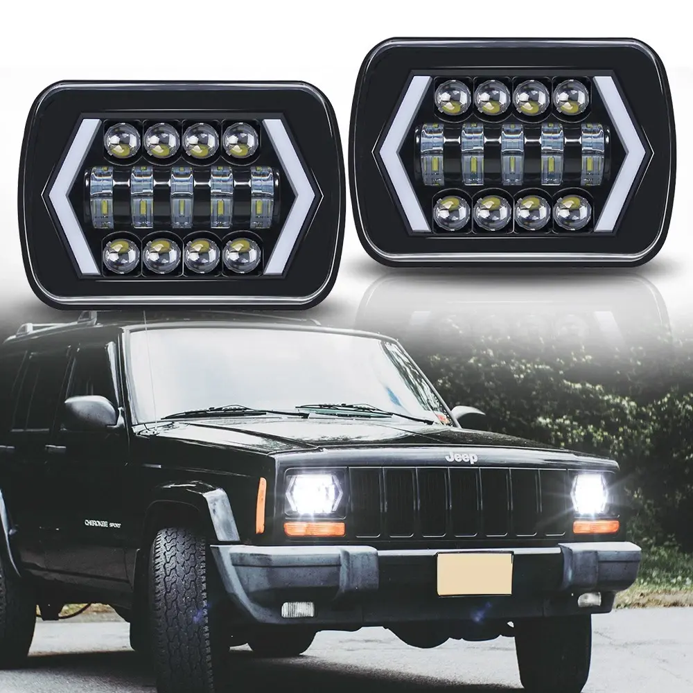 85W 5x7/7x6 LED Headlights for Jeep Wrangler YJ/Cherokee XJ Trucks, Aggressive Design, IP67 Waterproof, Multi-Function, Plug & Play, High-Quality ABS Housing, Fast On/Off Response, Off-Roading Ready, Hyperflash Guard, Easy Installation LED Lights