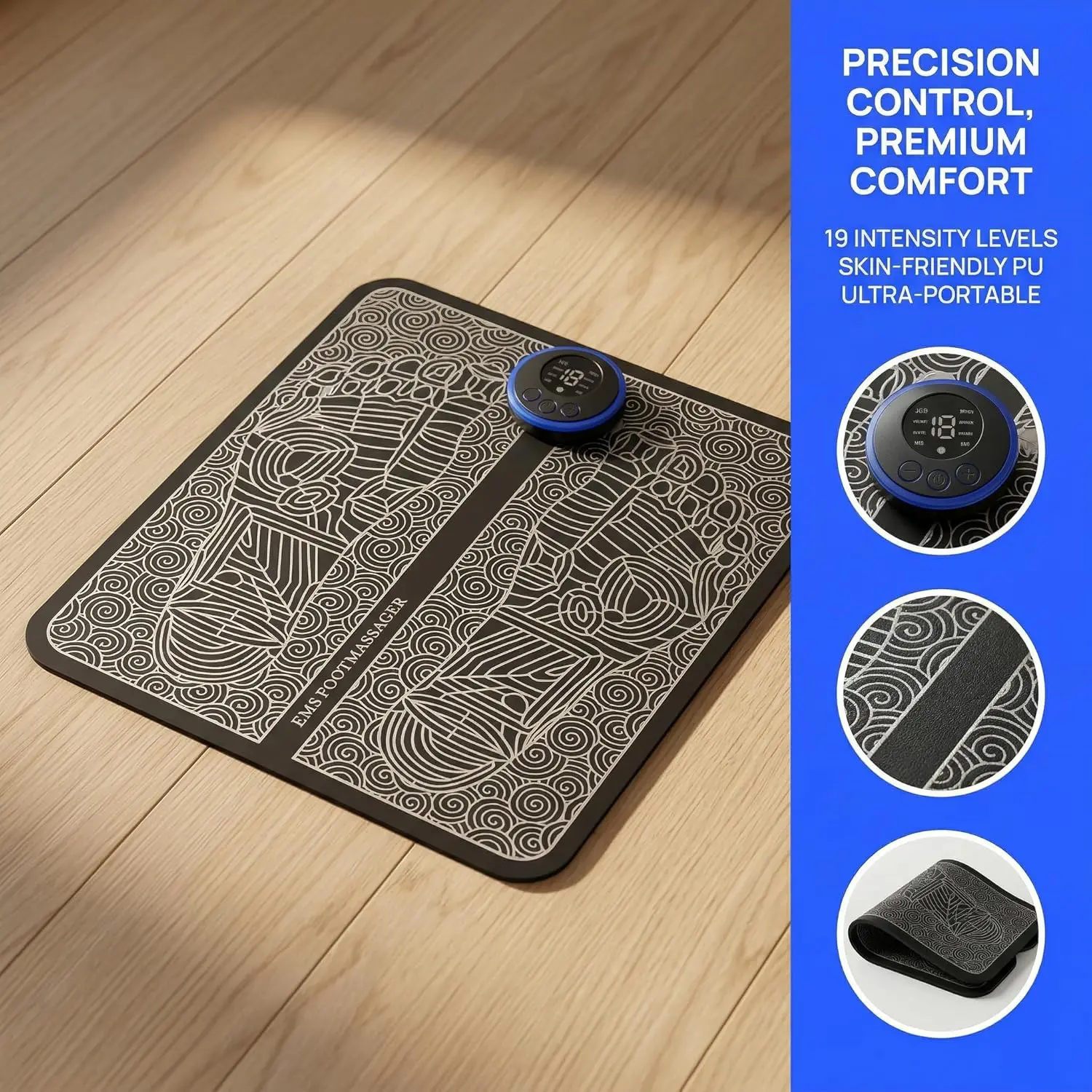 EMS Foot Massager Mat & Portable Body Muscle Stimulator - Electric Foot Massage Pad for Neuropathy Plantar Fasciitis Pain Relief, Back Abs Muscle Toner for Toning & Circulation, At Home Self Care Essential for Parents Friends