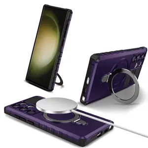 Ring Magnetic Stand Anti-Drop Phone Case for Samsung Galaxy S25 Ultra S25 S24 Ultra S23 Ultra, Protective Cover with Ring Holder, Accessories