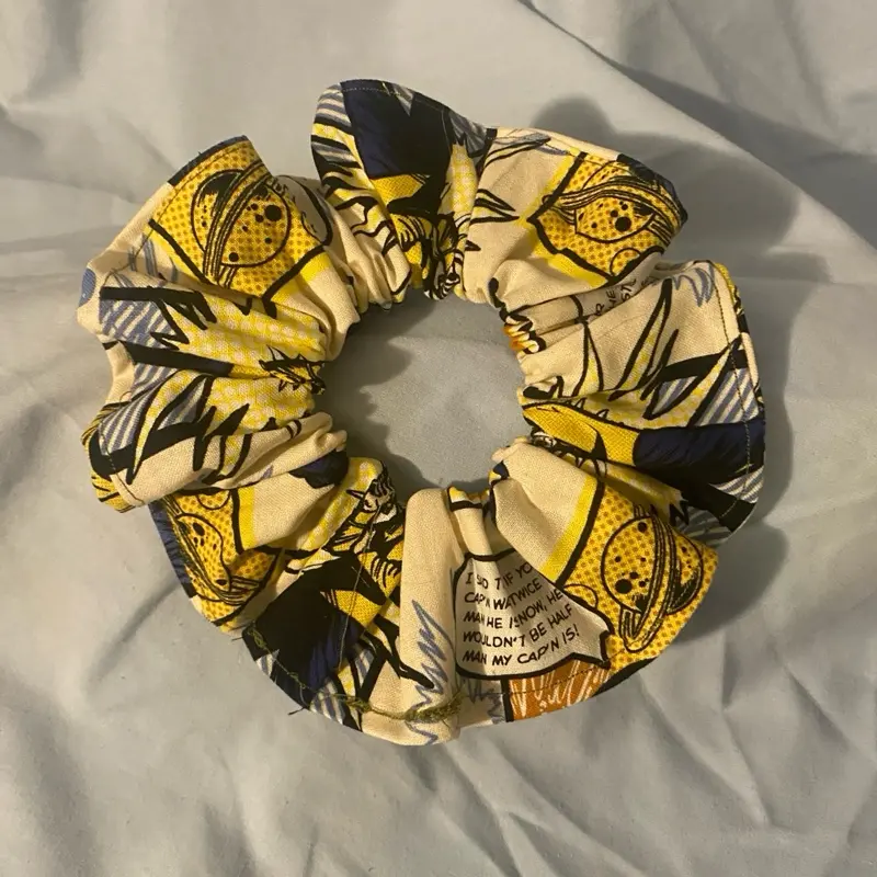 Unisex Sci-Fi Star Trek Print Scrunchie - Handmade Casual Everyday Hair Accessory with Distinct Yellow, Blue Fabric Prints for Fans