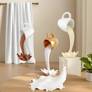 SleekHush 3D Floating Coffee Mug Resin Sculpture  Magic Pouring Desk Decor