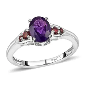 Garnet Amethyst Rings for Women - 925 Sterling Silver Garnet Rings for Women - Gemstone Birthstone Jewelry Fashion - Red Purple Ring Birthday Christmas Gifts for Women