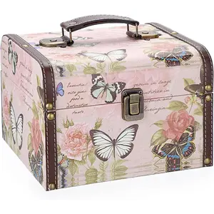 Decorative Treasure Chest Box, Wooden + PU Leather Storage Box for  Trinkets, Keepsakes box for Girls Women Gifts (Butterfly , Large)