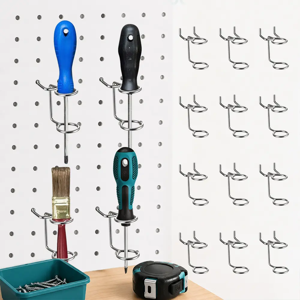 12 pcs Screwdriver Organizer Tool Metal J Shape Pegboard Hangers Accessories Storage System Hand Tools for Wall Organizer Board
