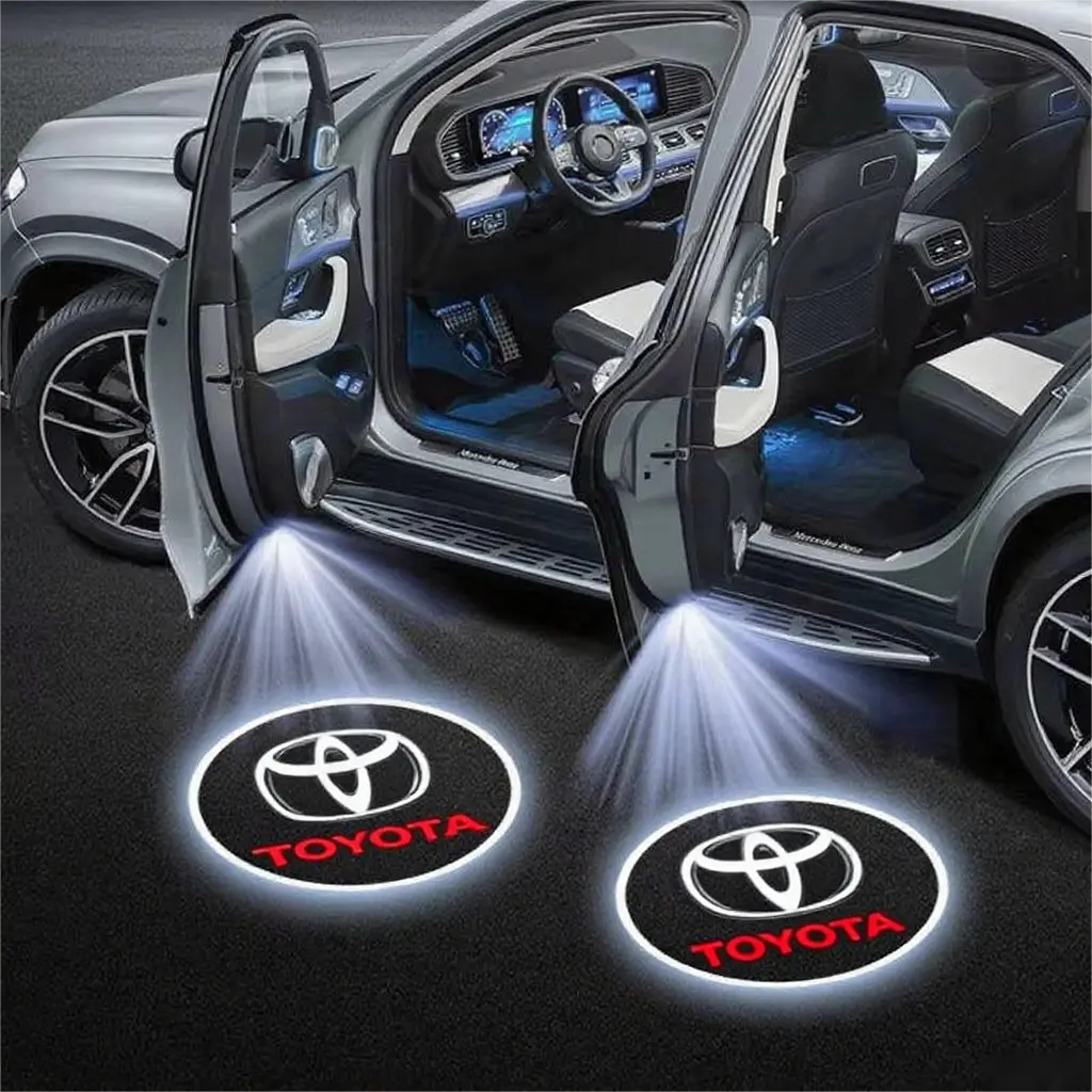 2Pcs HD LED Car Door Welcome Projector Lights - AA Battery-Powered, Auto Sensor, Lightweight Carbon Pattern Lamp, Cool Decorations for Toyota, Acura