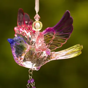 Set of 6 Assorted Color Five Tone Hanging Acrylic Chickadee Ornaments with Beaded Tassel