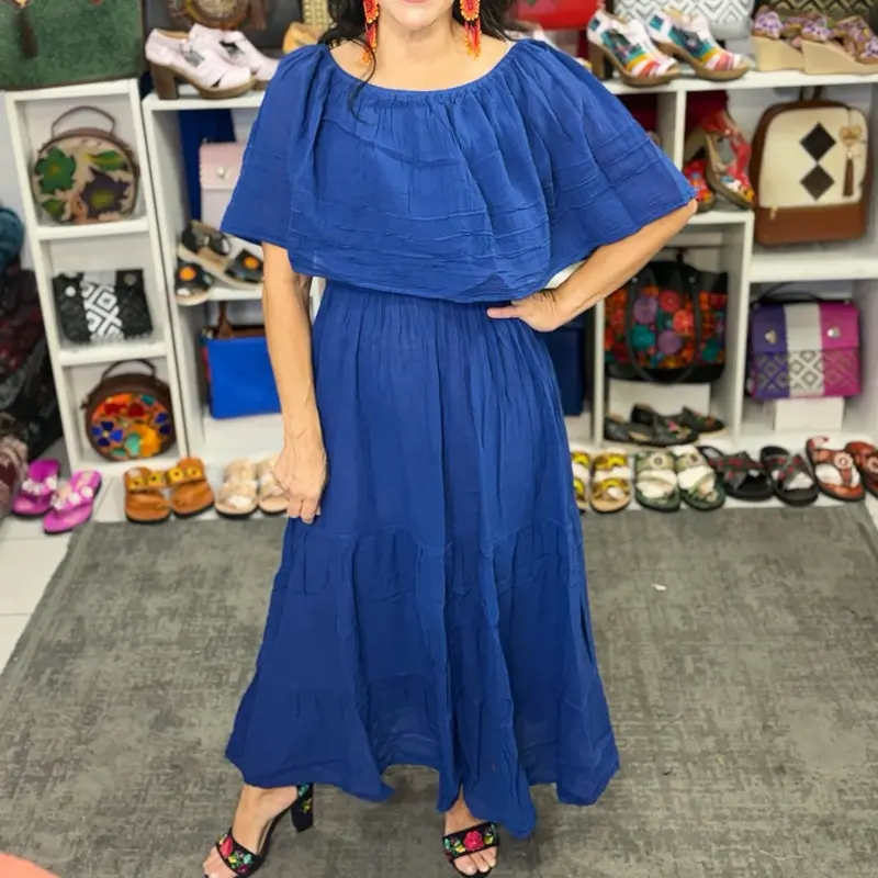 Vestido campesino manta delgada - Handmade Embroidered Dresses in Oaxaca hand made in Mexico