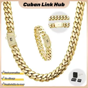【Set】Cuban Chain Pendant 14K Gold-Plated Cuban Chain Necklace Unisex 316L Stainless Steel Miami Thick Chain Hip-Hop Jewelry 6/8/10/12/14mm Scratch-Resistant, Water-Resistant, Fade-Resistant Includes gift box