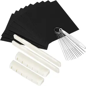 2 Sets (4pcs) 6 String Acoustic Guitar  Bridge Saddle and Nut, Made of Real  with 9 count Sand Paper, Stainless Steel  Files of 13 Sizes