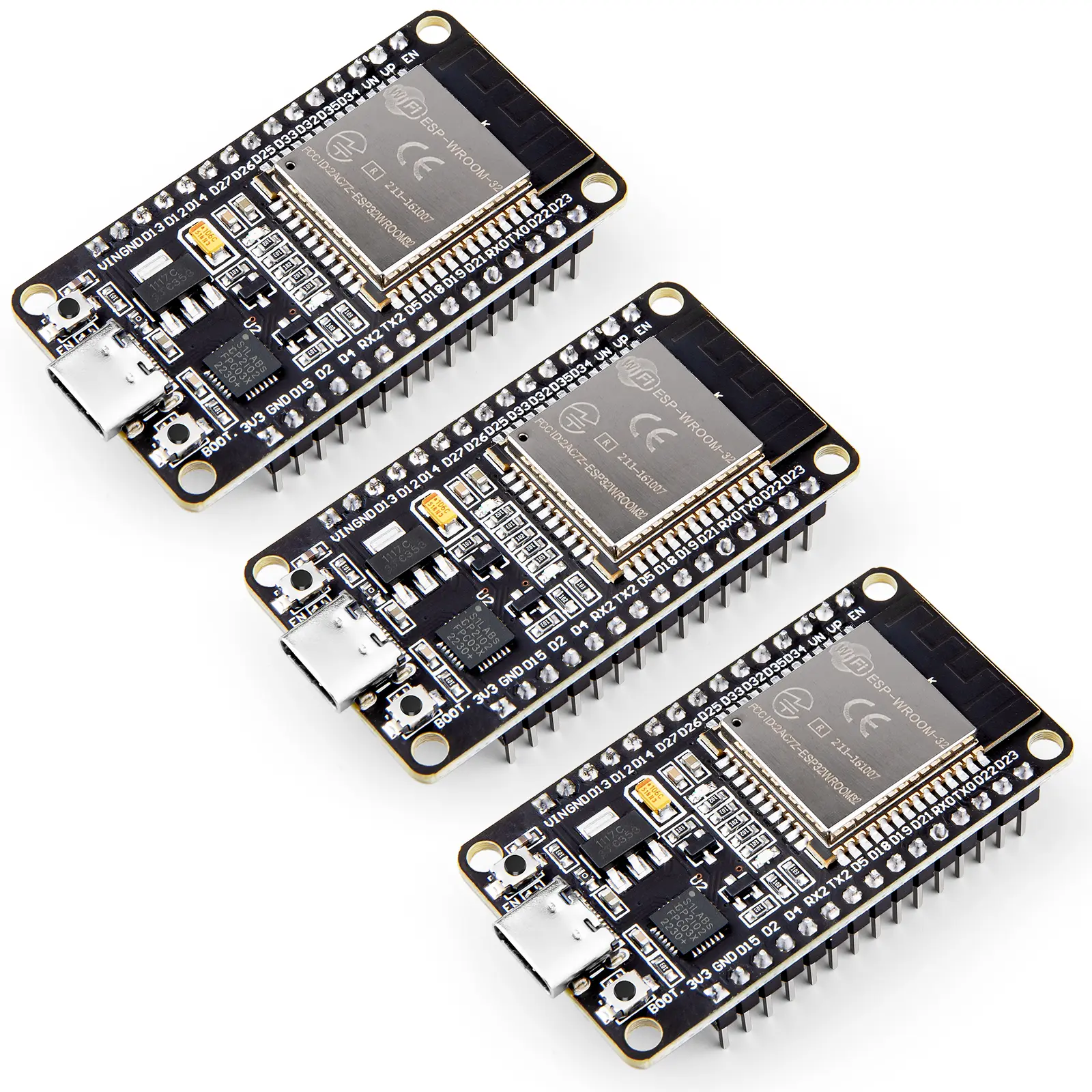 ELEGOO 3PCS ESP-32 Single Board Development Boards (USB-C), 2.4GHz Dual Mode WiFi+Bluetooth 4.2 Dual Core Microcontroller with CP2102 Chip, Clock Frequency, Dynamic Power Adjustment, Peripheral Interfaces, Processing Power Support for AP/STA/AP+STA