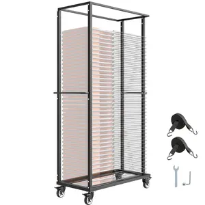 VEVOR Folding Chair Rack, 500 LBS Capacity, Heavy-duty Chair Cart for 60 Chairs, Metal Chair Storage Dolly Chair Holder with Swivel Casters and Locking Wheels, for Party Event,Hotel,Matte Black