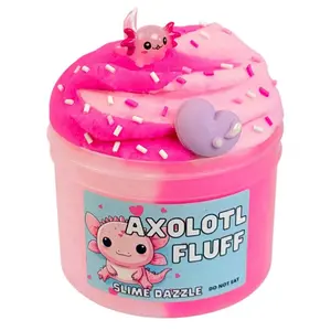 Axolotl Fluff Cloud Slime 8 Fl Oz – Light & Dark Pink Cloud Slime with Raspberry Sugar Scent & Axolotl Sprinkles – Non-Sticky Beginner Slime