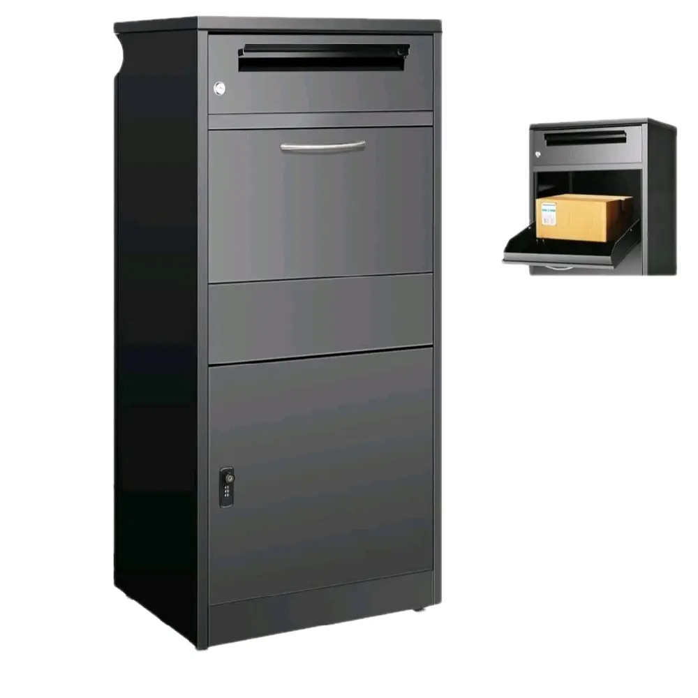 Secure Outdoor Package Delivery Box, 47.2 in Parcel Mailbox with Lock, Durable Steel Drop Box with Anti-Theft Features, Weather-Resistant Mailbox for Home or Office, Black