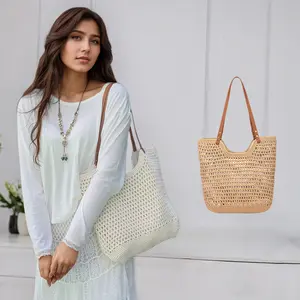 Chic Woven Straw Tote Bag for Women Large Capacity Hollow Out Shoulder Bag for Thanksgiving Present