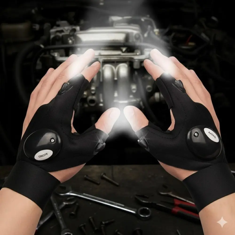 LED Gloves for Running Fishing Camping, Rechargeable Work Light Gloves with Adjustable Brightness, Waterproof Anti-Slip Durable Reflective Safety Gloves for Outdoor Night Hunting Car Repair Emergency Tools Gift, Non Slip Gloves