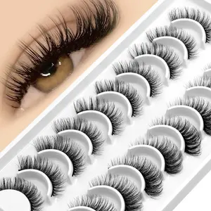 GROINNEYA 10 Pairs Fox Eye Lashes Wispy Self Adhesive Eyelashes Thick Dramatic False Eyelashes Luxurious Wispy Faux Mink Eyelashes Natural Cross Lashes Winged End Eye Elongated Suitable for Any Style of Makeup