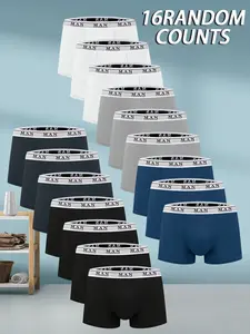 16 pcs random men's solid color flat cornered underwear, Soft and lightweight men's boxer briefs, Everyday Briefs, Casual Fitted Briefs, Slim fit, durable, High elasticity waistband, suitable for all seasons, Suitable for daily home casual wear.