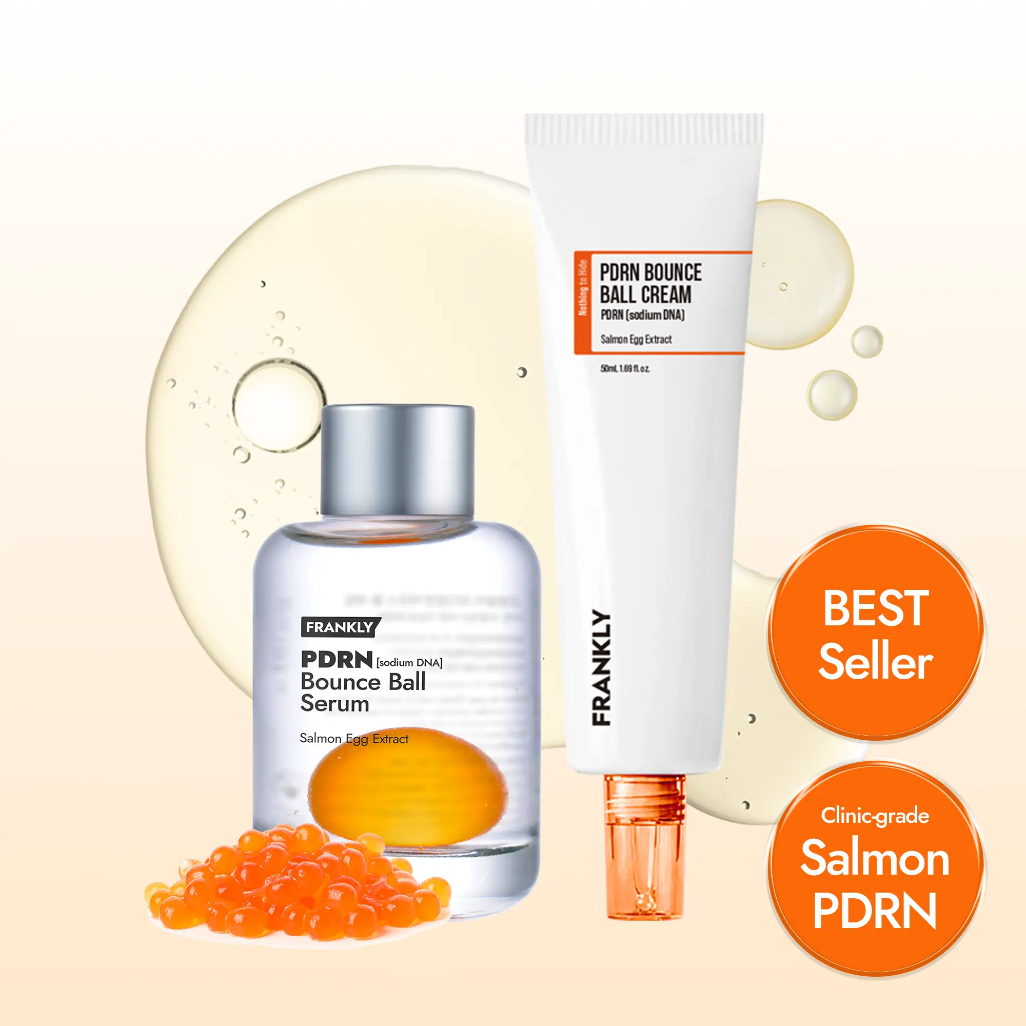 [FRANKLY] PDRN Bounce Ball Duo — Serum & Cream | 99% Pure Salmon DNA Moisturizer for Skin Repair & Glow Skin | Barrier Repair, Plumping Effect, Lightweight Korean Skincare Set