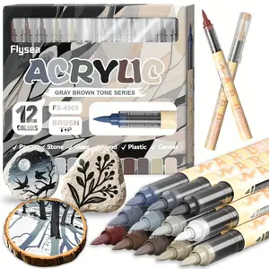 Acrylic Paint Markers 12 Colors,Vibrant Color,Soft Brush Tip Water Based, Fine Tip Markers for Wood, Canvas, Rock Painting, Glass, Diy Crafts, Fabric Paint, Art supplies, Acrylic Paint Pens