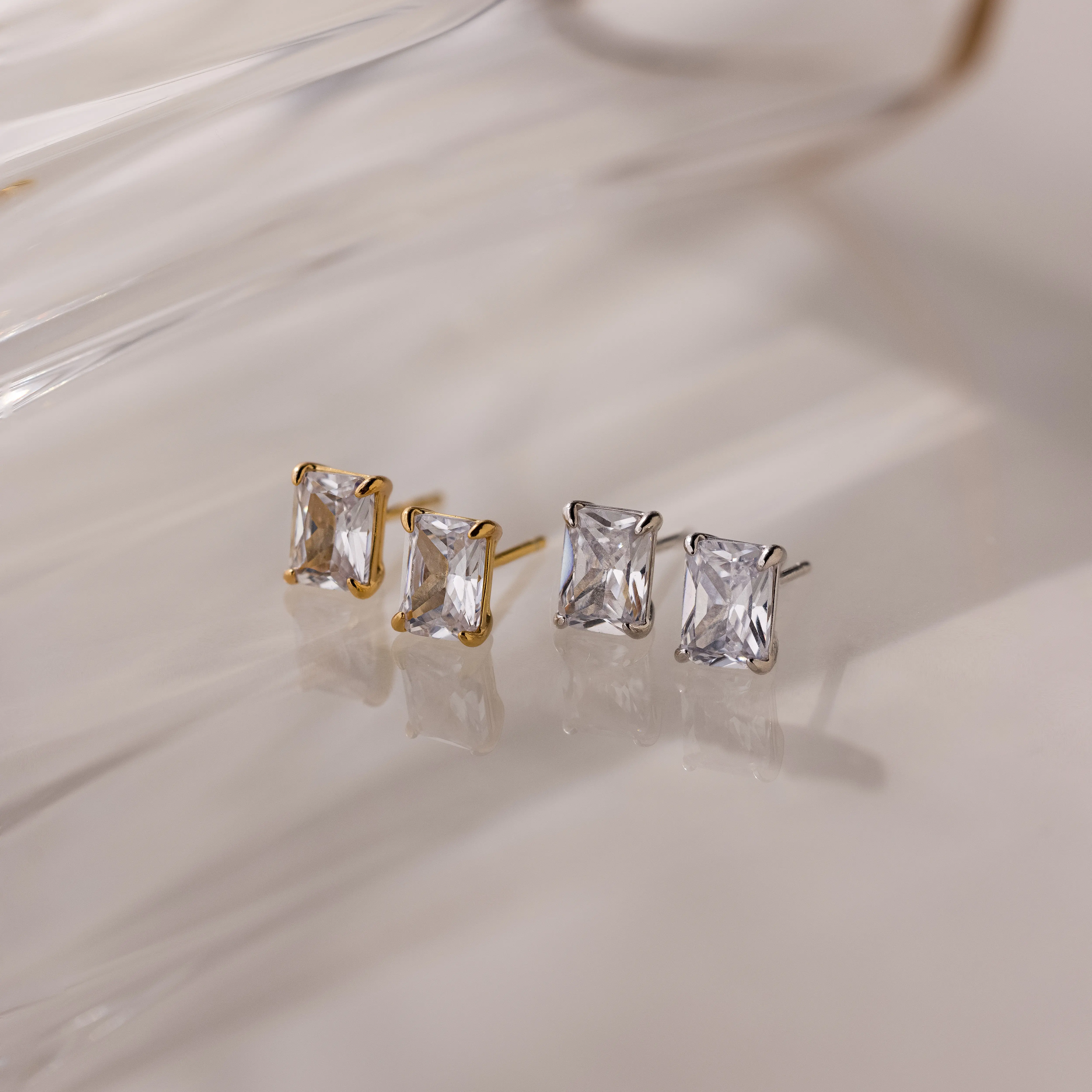 Emerald Diamond Studs by Caitlyn Minimalist - Dainty Emerald Cut Crystal Stud Earrings - Perfect Simple Earrings - Minimalist Wedding Jewelry - Gift for Her