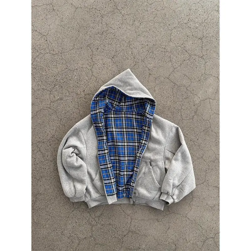 Spring Oversized Reversible Hoodies Men Luxury Designer Clothing Hoodie with Plaid Lining Sweatshirt Streetwear