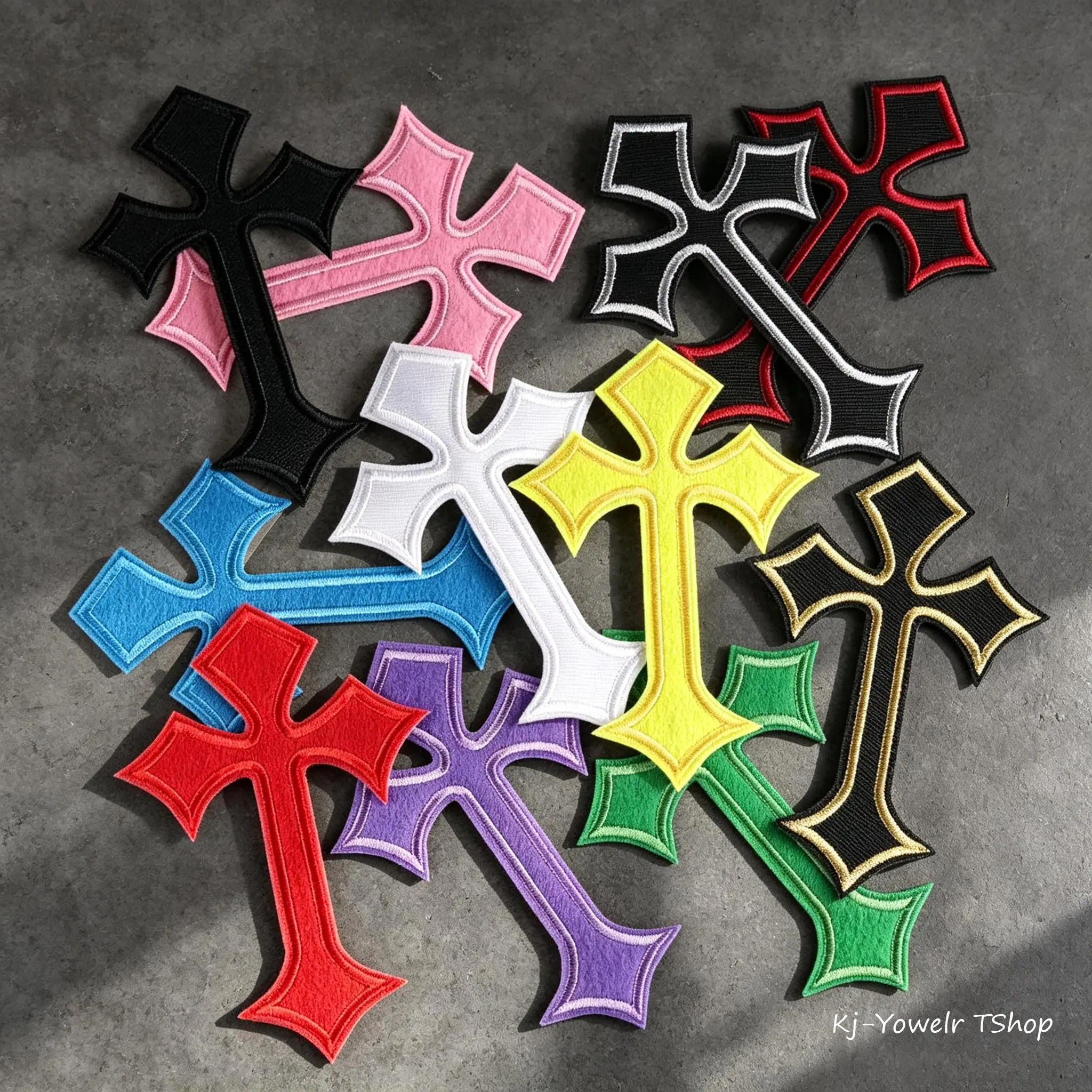 Gothic Cross Embroidered Iron On Patches Multi Color Punk Cross Sew On Applique Patches, DIY Clothing Decor Accessories for Jackets Hats Jeans Backpacks 10 Pack
