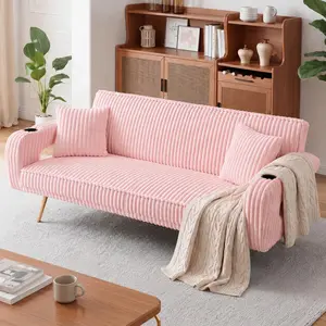 Littleox 74.01 Inch Minimalist Straight Corduroy Sofa Bed with Matching Pillows, 3 Position Adjustable Convertible Sleeper Couch, Multi-Color Optional Foldable Guest Sofa for Living Room & Study Room