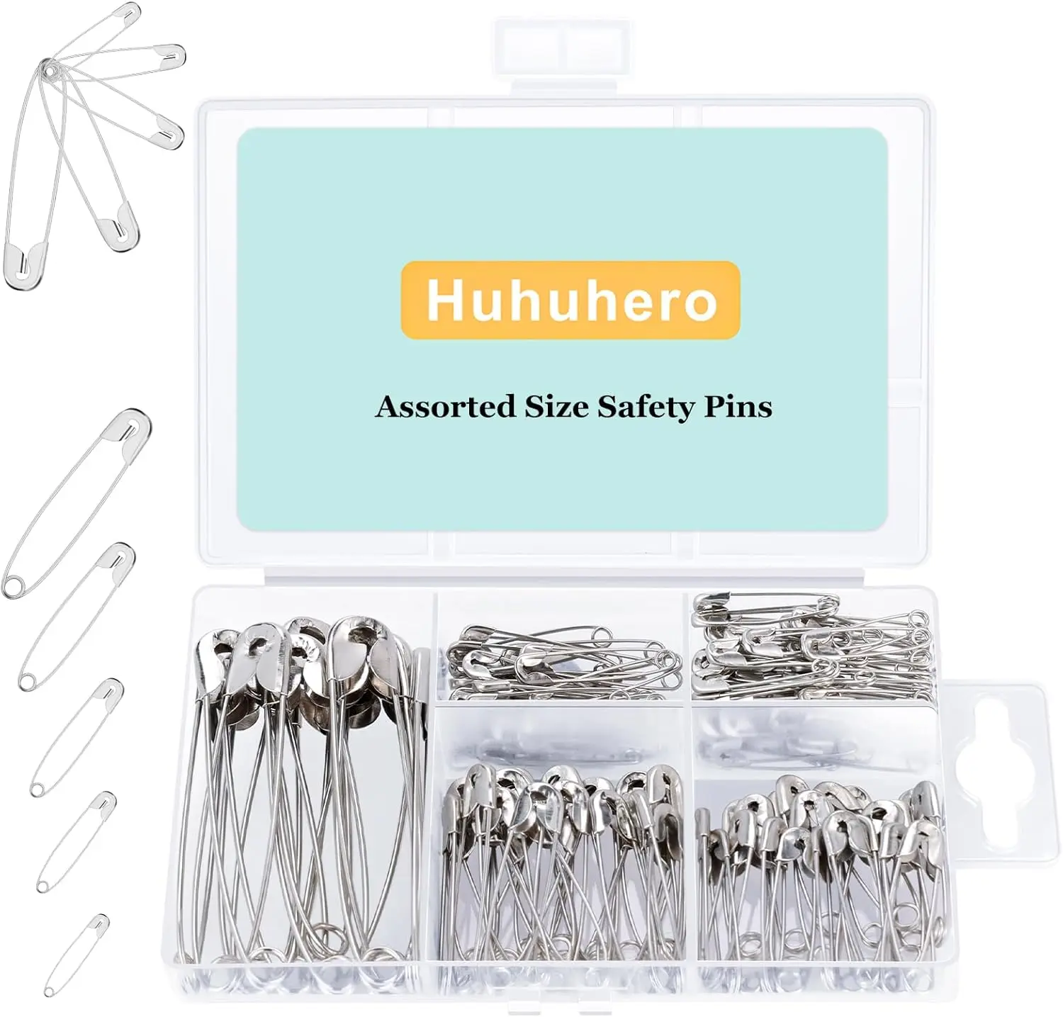 Locking Nickel-Plated Stainless Steel Safety Pins, 150-Piece Assorted 5 Sizes Bulk Sewing Tool - Sewing Accessories and Supplies, Versatile for Clothes Sewing, Craft Projects, 3.9x2.44x0.71in Art & Craft Kit, Sewing Tools